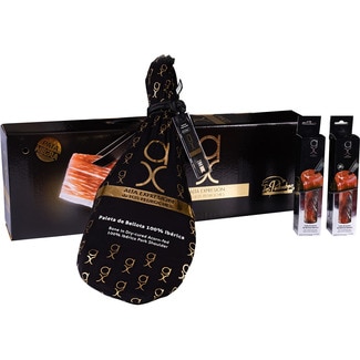 ALTA EXPRESION Etui mit Vorderschinken aus Eichelmast vom 100% iberischen Schwein Stück 4 kg + 2 luftgetrocknete Ibérico-Nackenstück mit und ohne Paprika g.U. Los Pedroches