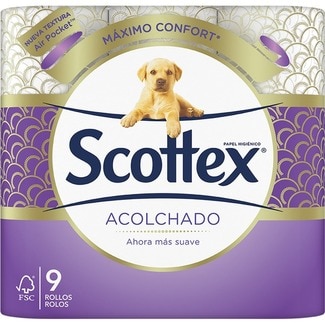 SCOTTEX Gepolstertes Toilettenpapier 3 Lagen Paket 9 Rollen
