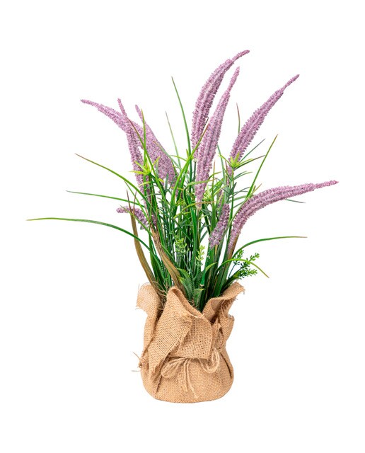 Maceta lavanda en tela de saco