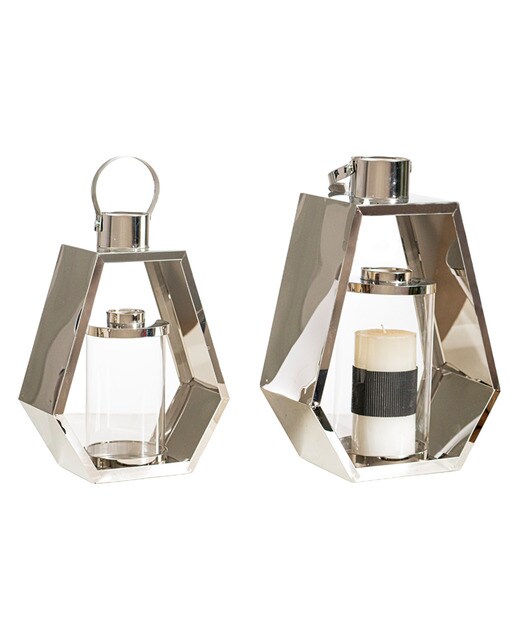 Set 2 faroles metal exagonal