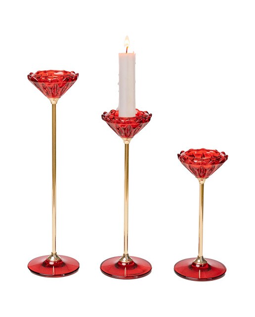 Set 3 portavelas vidrio metal