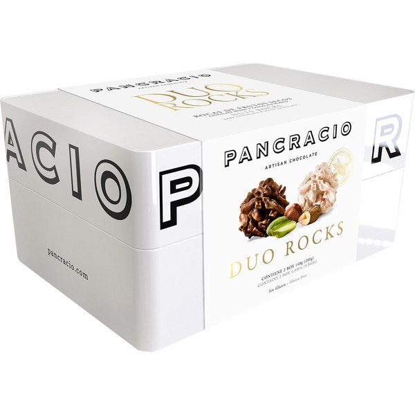 Dose Schweizer Splitter aus dunkler Schokolade Behälter 140 g + Schweizer Splitter aus weißer Schokolade Packung 140 g