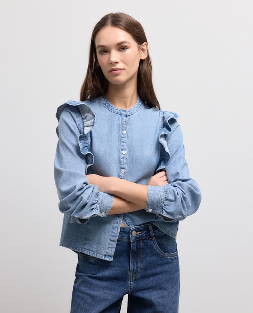 Green Coast - Camisa denim lisa de mujer.