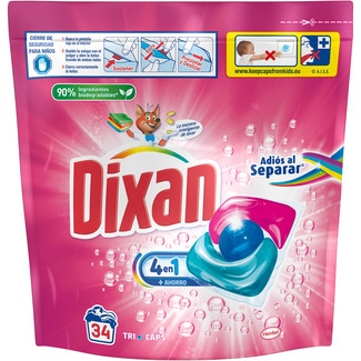 DIXAN detergente cápsulas Trio caps 4 en 1 bolsa 34 cápsulas