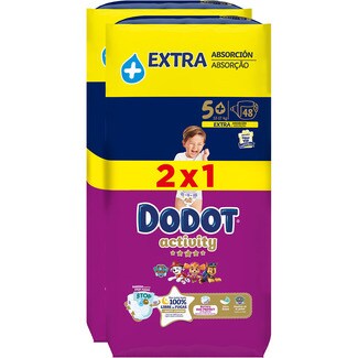 DODOT Activity Windeln 12 bis 17 kg Größe 5+ extrasaugfähig Paket 96 Einheiten Format 2 für 1