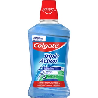 COLGATE enjuague bucal Triple Action menta fresca sin alcohol frasco 500 ml