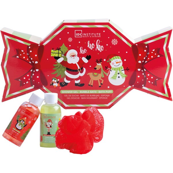 Christmas Cracker Set baño infantil con gel de ducha, baño de burbujas y esponja