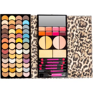 IDC INSTITUTE Billetera wild safari xxl de maquillaje con 52 sombras, 8 lip glosses, 4 rubores, 2 iluminadores y 2 brochas