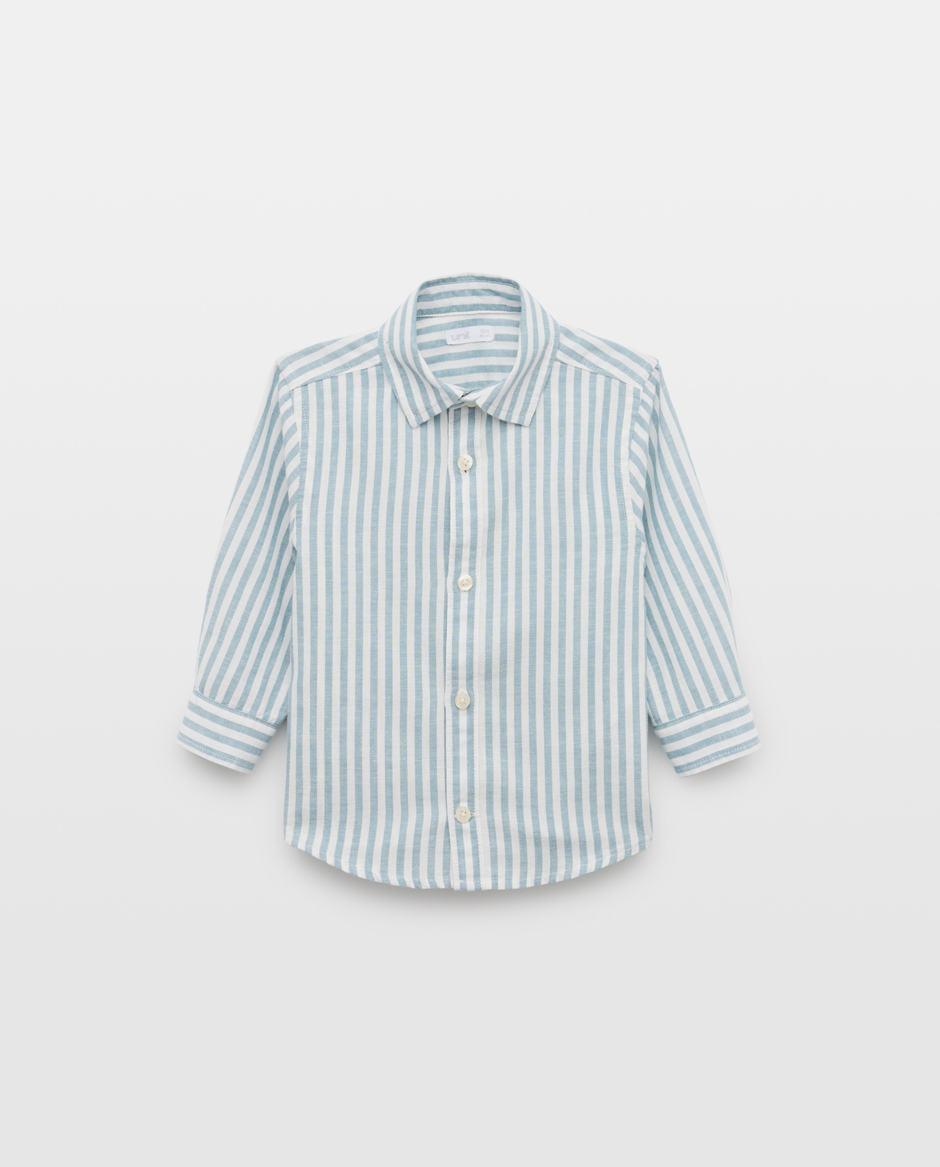 Camisa de bebé algodón-lino rayas Verde-1