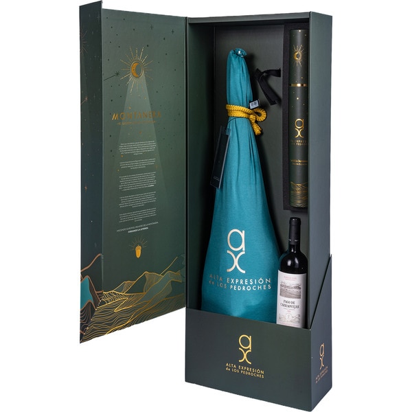 Etui Luxury mit Eichelschinken 100% vom iberischen Schwein g.U. Los Pedroches Stück 8 kg + Schinkenmesser + Flasche Wein Ribera del Duero Malabrigo