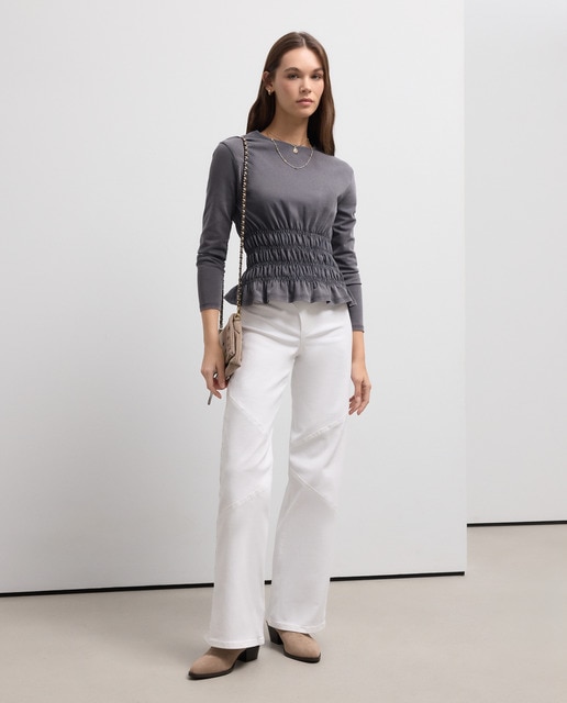 Green Coast - Pantalón wide leg hebilla tachas de mujer.