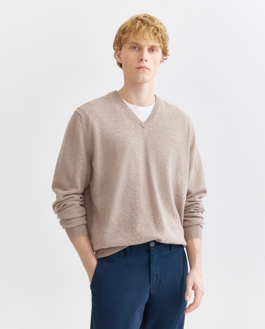 Alan Paine - Jersey de lana 100% de hombre con cuello pico.