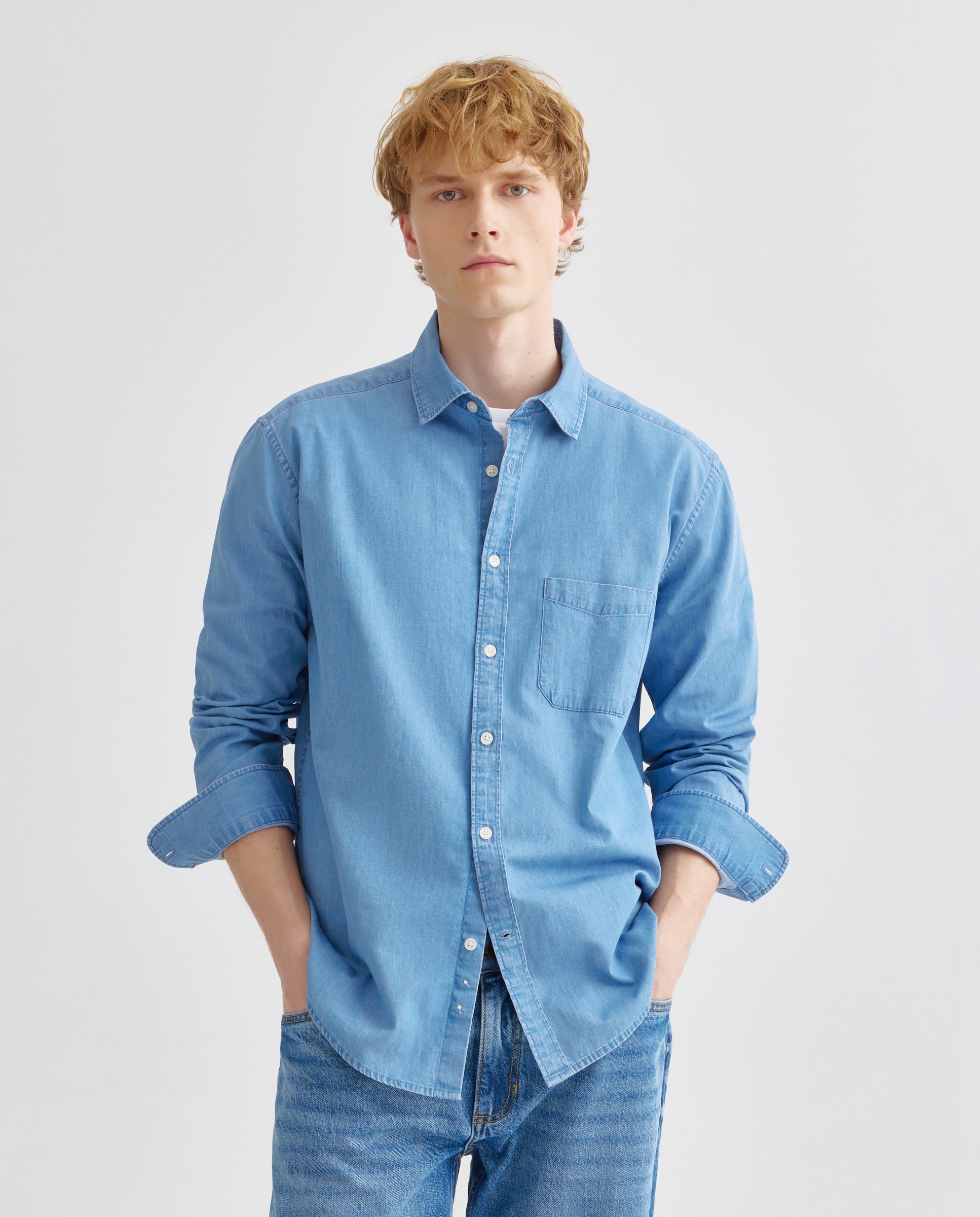 Imagen 0 de Camisa sport hombre denim cuello camisero con bolsillo