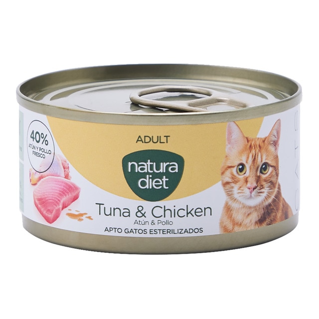 Natura Diet – Comida húmeda para gatos adultos Natura Diet paté atún y pollo 85 g.