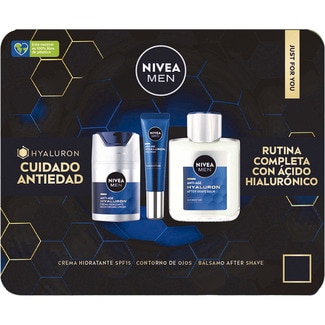NIVEA MEN estuche Hyaluron Cuidado Antiedad con crema hidratante, contorno de ojos y bálsamo after shave
