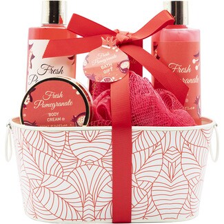 BECASAN NATURE Cesta de metal Forest Breeze con gel de ducha + sales de baño + burbujas de baño + crema de cuerpo Fresh Pomegranate