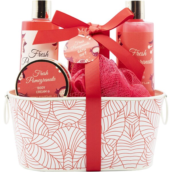Metallkorb Forest Breeze mit Duschgel + Badesalz + Badeperlen + Körpercreme Fresh Pomegranate