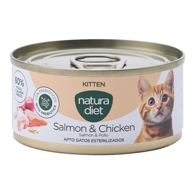 Natura Diet – Comida húmeda para gatitos Natura Diet paté salmón y pollo 85 g.