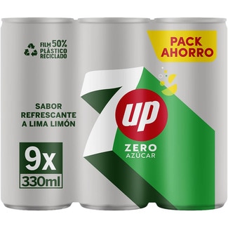 SEVEN UP ZERO sparkling lemon-lime soft drink sugar-free 9-pack tins 33 cl