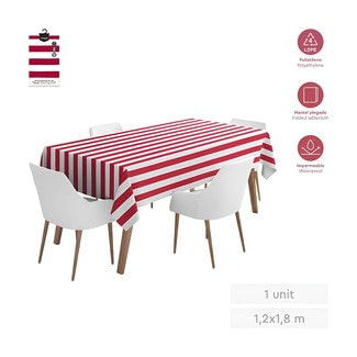 OH YEAH! PARTY Tischdecke gefaltetes wasserdichtes Papier 1,20 x 1,80 m gestreift rot und weiß