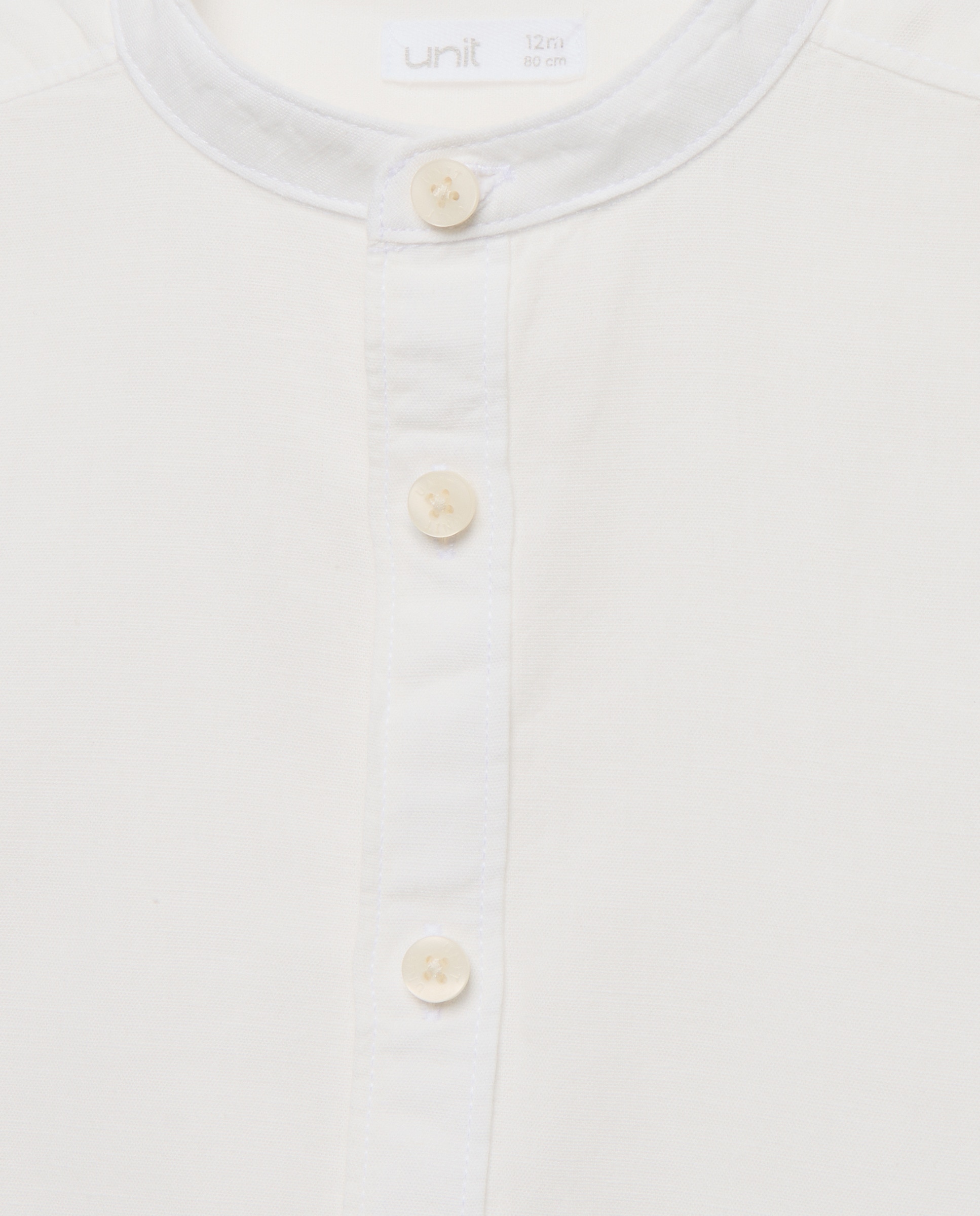 Camisa de bebé algodón-lino cuello mao lisa Blanco-3