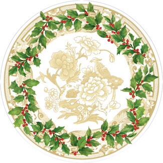CASPARI Christmas Holly and Ceramic dinner plate 27 cm packet 12 units