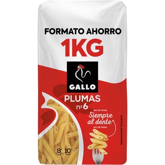 GALLO macarrones plumas N.6 formato ahorro paquete 1 kg