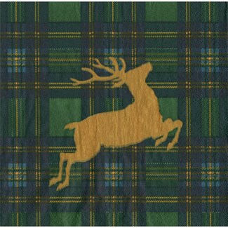 CASPARI Christmas Tartan Reindeer green napkins 25x25 cm packet 12 units