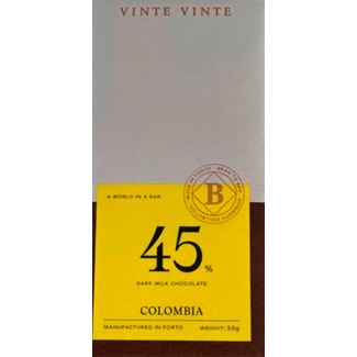 Vinte Vinte Chocolate Negro 45% Cacau Colômbia tablete 50 g