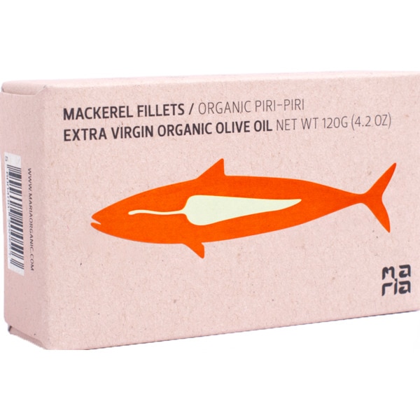 Filetes de Cavala em Azeite Virgem Extra com Piri-Piri Biológico embalagem 120 g