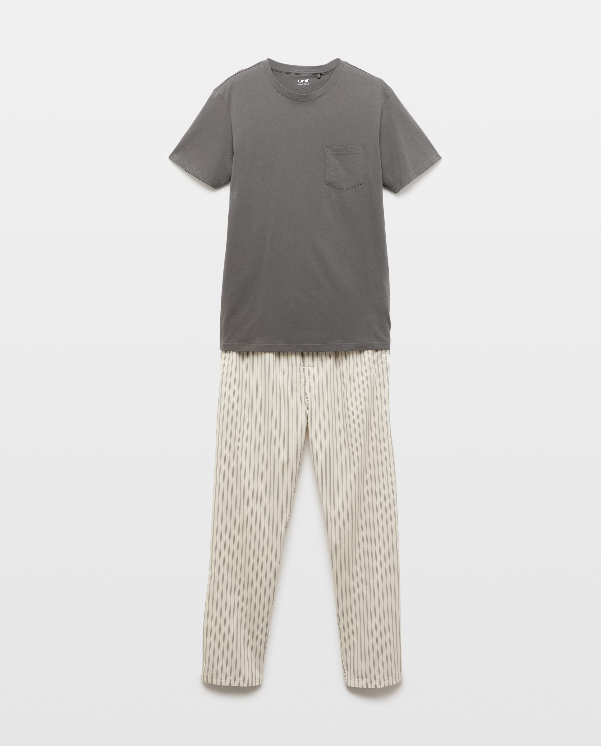 Pijama hombre combinado camiseta y pantalón largo algodón 830 Antracita-3