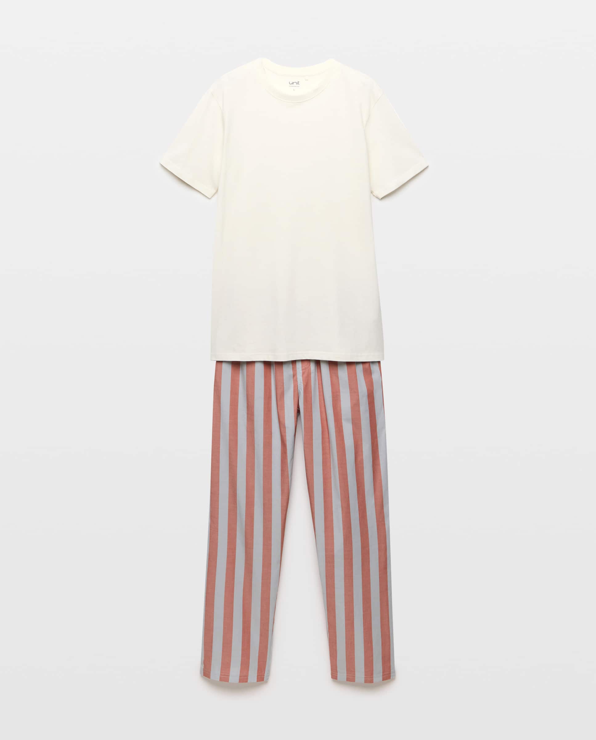 Pijama hombre combinado camiseta y pantalón largo algodón 660 Naranja-3