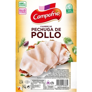 CAMPOFRIO fiambre de pechuga de pollo bajo en grasa  en lonchas sin gluten sin lactosa envase 75 g