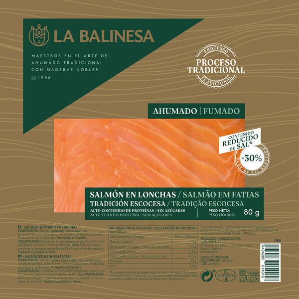Scottish tradition smoked salmon slices with reduced salt content container 80 g