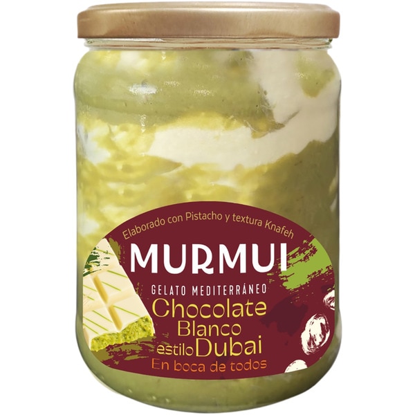 Dubai-style white chocolate ice cream made with pistachio and knafeh texture jar 550 ml