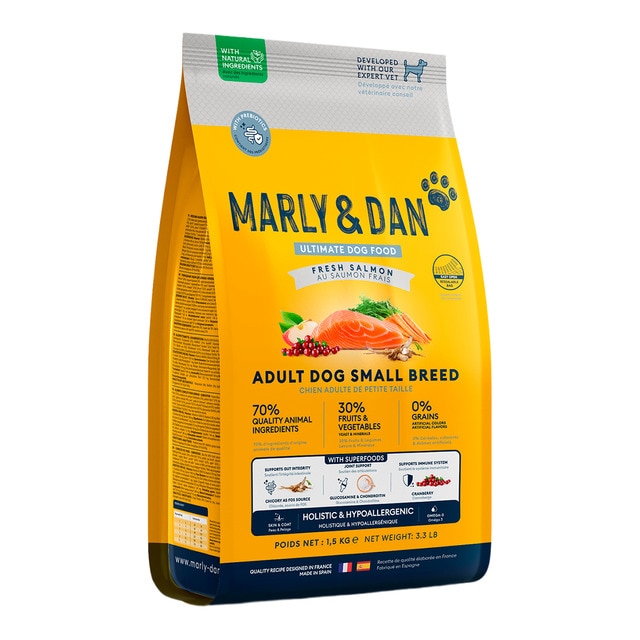 Marly & Dan – Pienso para perros adultos minis y pequeños Marly and Dan salmón 1,5 kg.