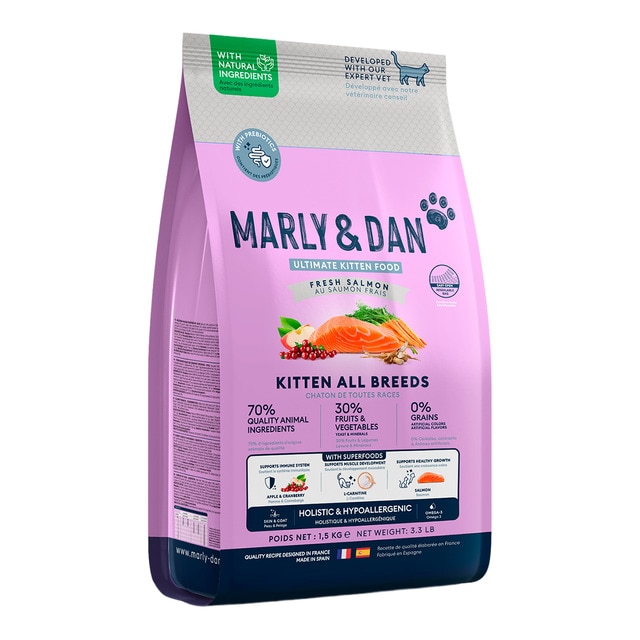 Marly & Dan – Pienso para gatitos Marly and Dan salmón 1,5 kg.