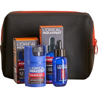 L'OREAL MEN EXPERT Neceser Power Age con crema cuidado hidratante anti-edad 50 ml + sérum facial anti-edad masculino ácido Hialurónico dosificador 30 ml +