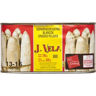 J. VELA espárragos blancos gruesos pelados 13-16 piezas lata 500 g neto escurrido
