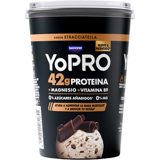DANONE YOPRO proteínas sabor stracciatella + magnesio + vitamina B9 0% azúcares 0% m.g. envase 450 g ayuda a aumentar la masa muscular y a reducir la fatiga