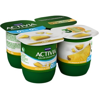 DANONE ACTIVIA Zero skimmed fat-free bifidus with pineapple chunks and no added sugar 4-pack units 120 g