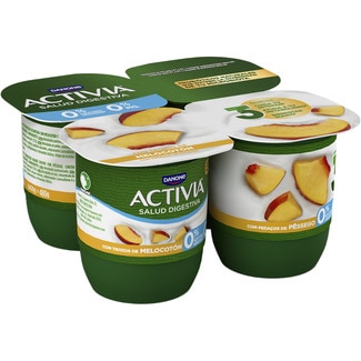 DANONE ACTIVIA Zero skimmed fat-free bifidus with peach chunks and no added sugar 4-pack units 120 g