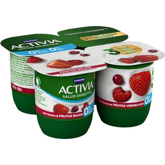 DANONE ACTIVIA Zero skimmed fat-free bifidus with red berry chunks and no added sugar 4-pack units 120 g