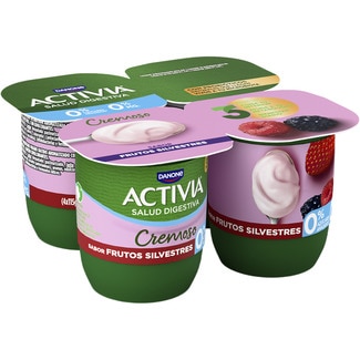 DANONE ACTIVIA Zero skimmed fat-free fruits of the forest flavour creamy bifidus, no added sugar 4-pack units 115 g