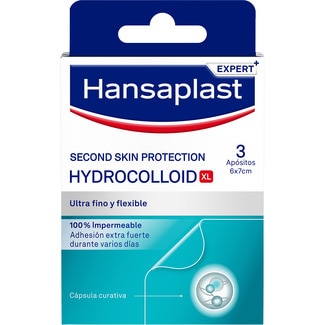HANSAPLAST apósitos Second Skind Protection 100% impermeable Hydrocolloid Xl caja 3 unidades 6x7 cm ultra fino y sensible