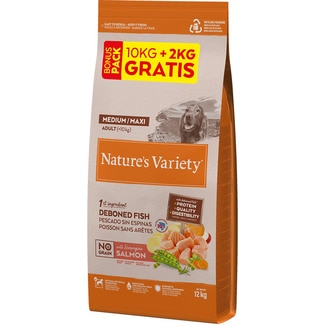 NATURE'S VARIETY Trockenfutter für ausgewachsene mittlere und große Hunde No Grain Lachs Behälter 12 kg