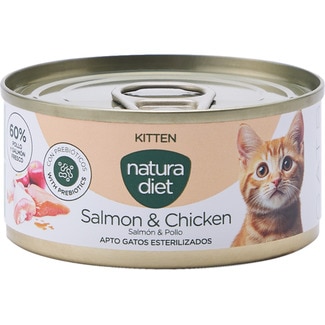 NATURA DIET comida húmeda para gatos adultos pollo y salmón lata 85 g