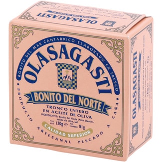 OLASAGASTI bonito del norte tronco entero en aceite de oliva lata 75 g neto escurrido