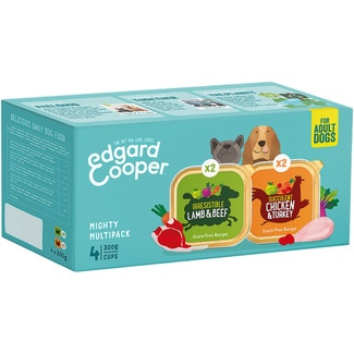 EDGARD&COOPER multipack comida húmeda para perros adultos paté pollo y pavo, cordero y ternera x 4 envase 300 g