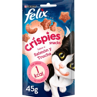 FELIX Snack für ausgewachsene Katzen Crispies Lachs und Forelle Tasche 45 g